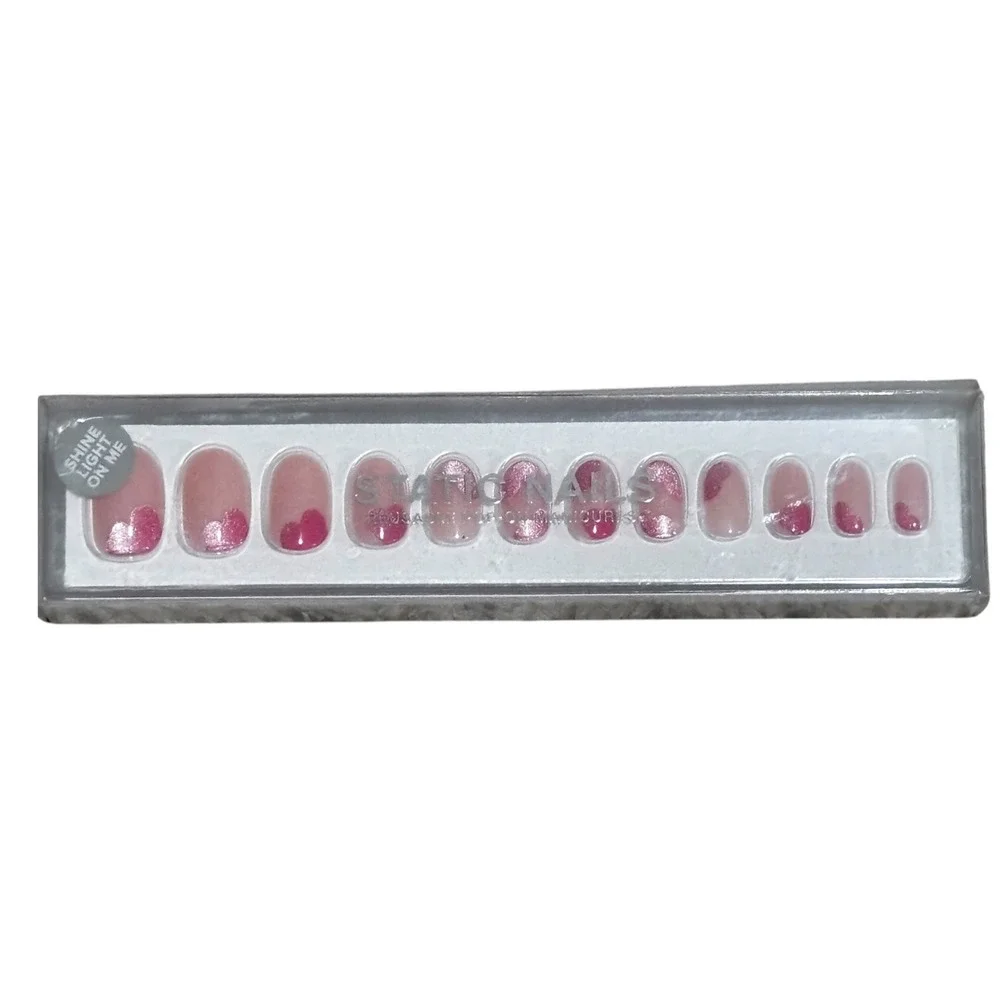 Static Nails Velvet Hearts Round Short Pop-On Manicure Press On Nails 32ct Pink